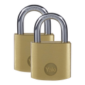 YALE Y110B Brass Open Shackle Padlock - 25mm Pack of 2 Keyed Alike