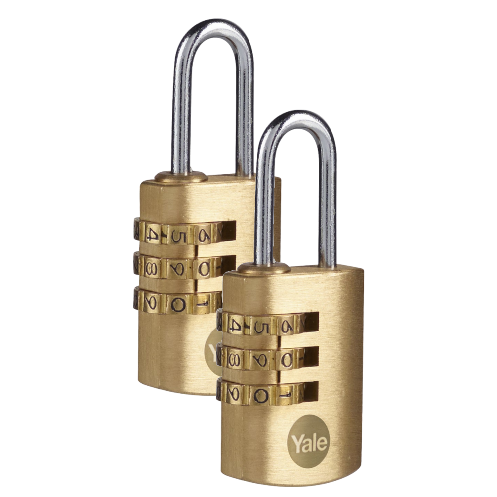 YALE Y150B Brass Open Shackle Combination Padlock - 22mm - Pack of 2