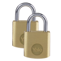 YALE Y110B Brass Open Shackle Padlock - 40mm Pack of 2 Keyed Alike