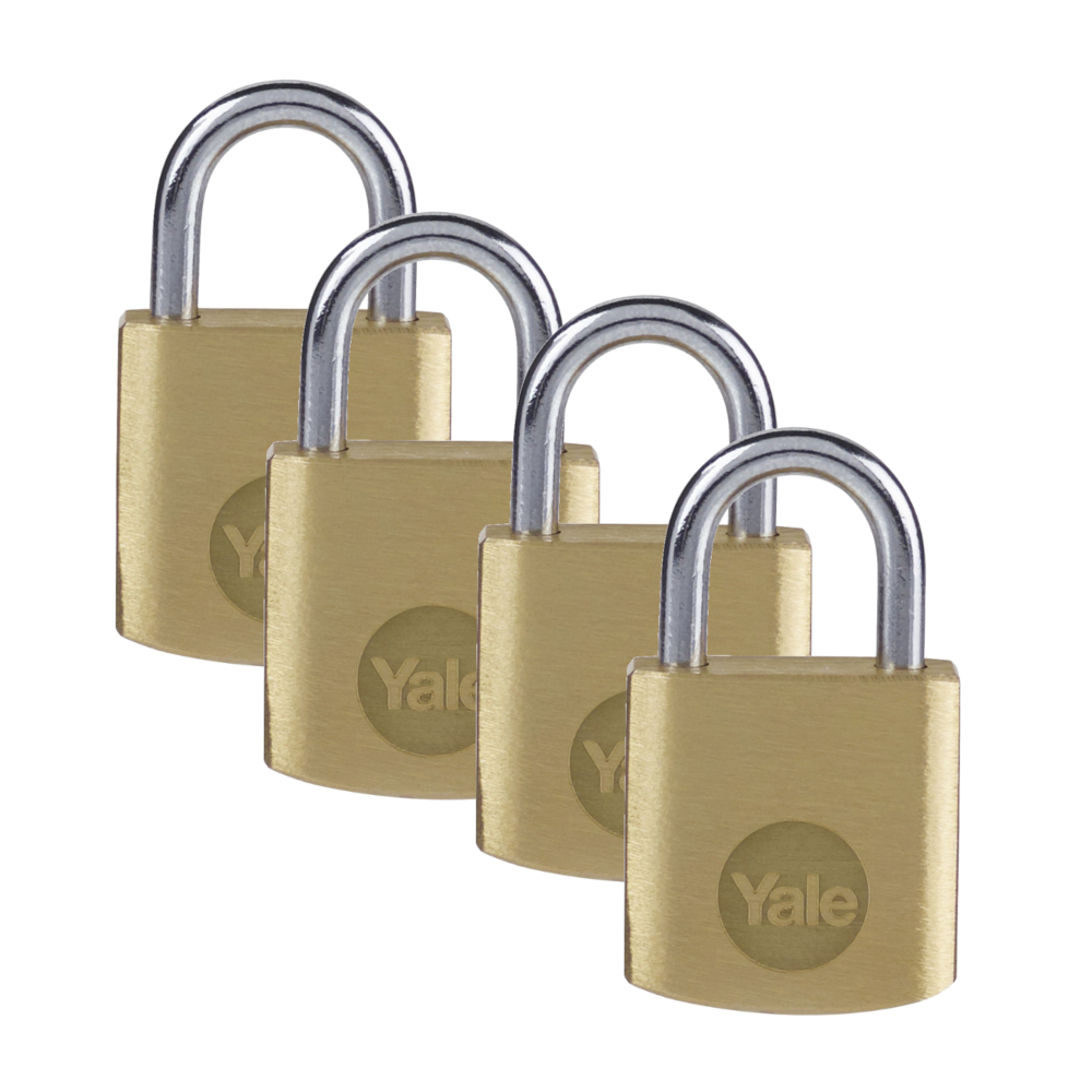 YALE Y110B Brass Open Shackle Padlock - 40mm Pack of 4 Keyed Alike