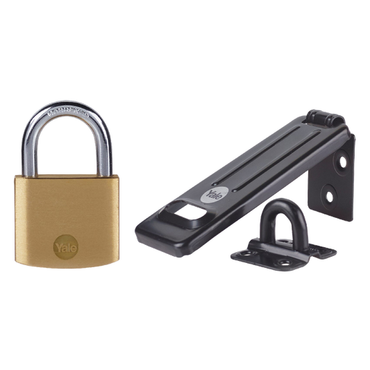 YALE Steel Hasp & Brass Padlock - 120mm Hasp & 40mm Padlock