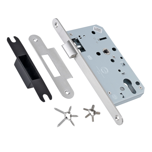 BRITON 5740 DIN Standard Latch Case 60mm Backset - Radius 5740.60.R.SS