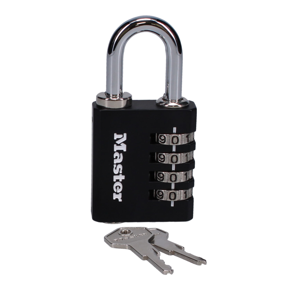 MASTER LOCK 7641EURDBLK 40mm Indoor 4 Wheel Combination Lock c/w Override Key - Black