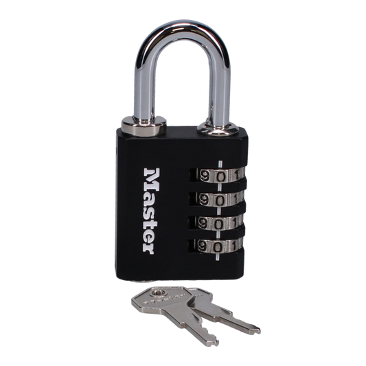 MASTER LOCK 7641EURDBLK 40mm Indoor 4 Wheel Combination Lock c/w Override Key - Black