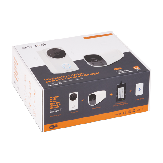 AMALOCK DB711/DB721 Wireless Doorbell & Chime Kit With 1 x CAM400 Camera, Battery Charger And Rechargeable Batteries - White 