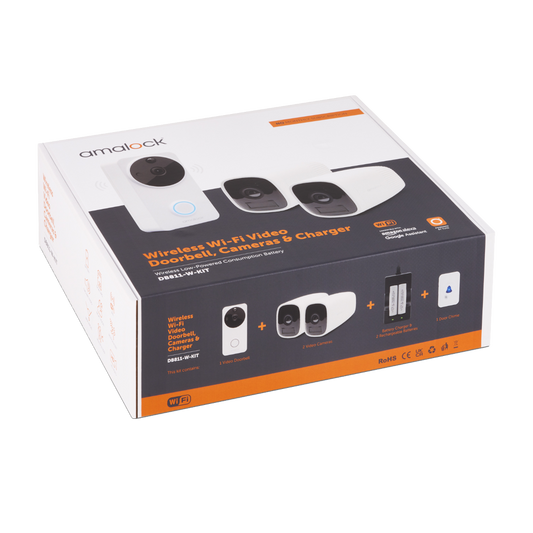 AMALOCK DB811/DB821 Wireless Doorbell & Chime Kit With 2 x CAM400 Camera's, Battery Charger And Rechargeable Batteries - Whit