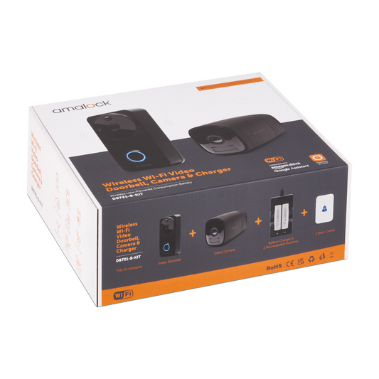 AMALOCK DB711/DB721 Wireless Doorbell & Chime Kit With 1 x CAM400 Camera, Battery Charger And Rechargeable Batteries - Black 