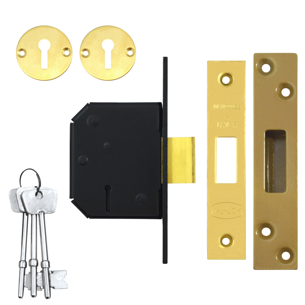 WILLENHALL LOCKS M1C 5 Lever Deadlock - 67mm PB KD Boxed